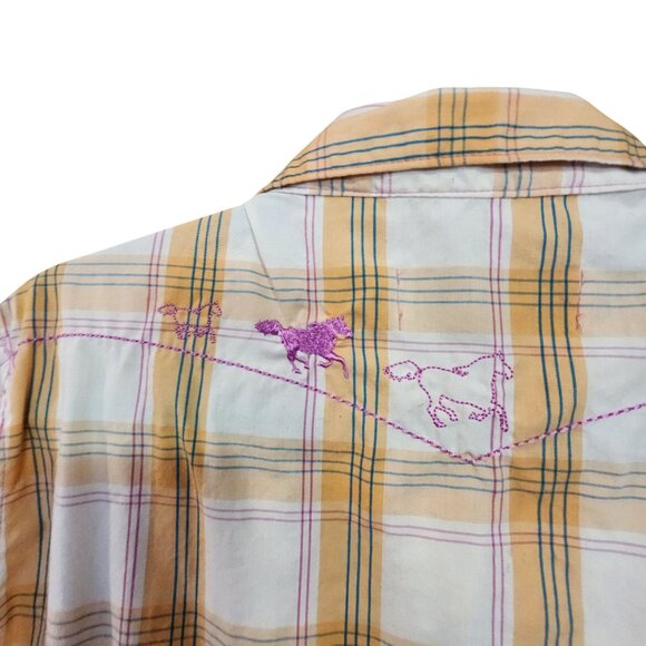 Bit & Bridle Womens Western Plaid Shirt W/ Embroidered Horses Snap Buttons Yello - Picture 5 of 7